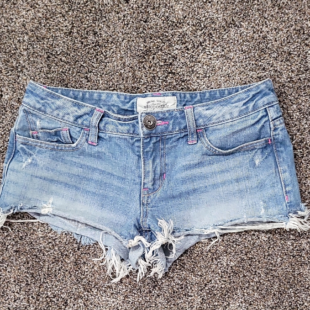 Aeropostale Women's Light Blue Frayed Jean Shorts